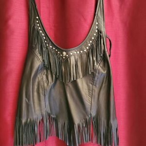Women's Leather Fringe Halter top